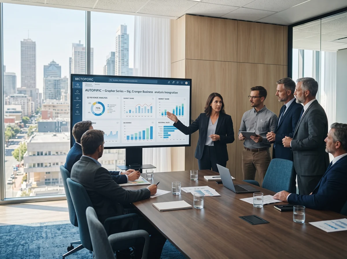 A delivery team reviewing performance with a client