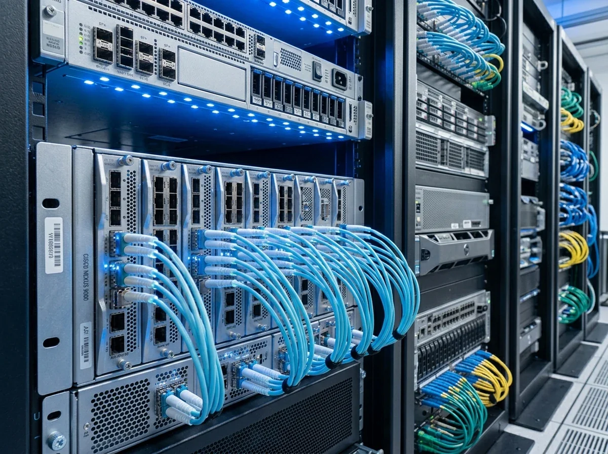 Core switching hardware patched with fibre
