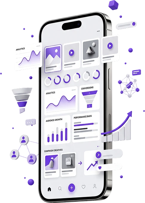 A campaign running across analytics, creative and conversion views