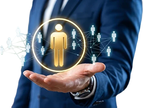 A connected network of specialists held in one hand